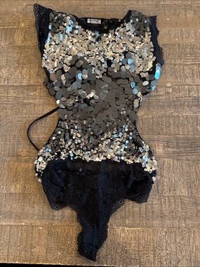 Free people Main Character Sequin Lace Black Bodysuit